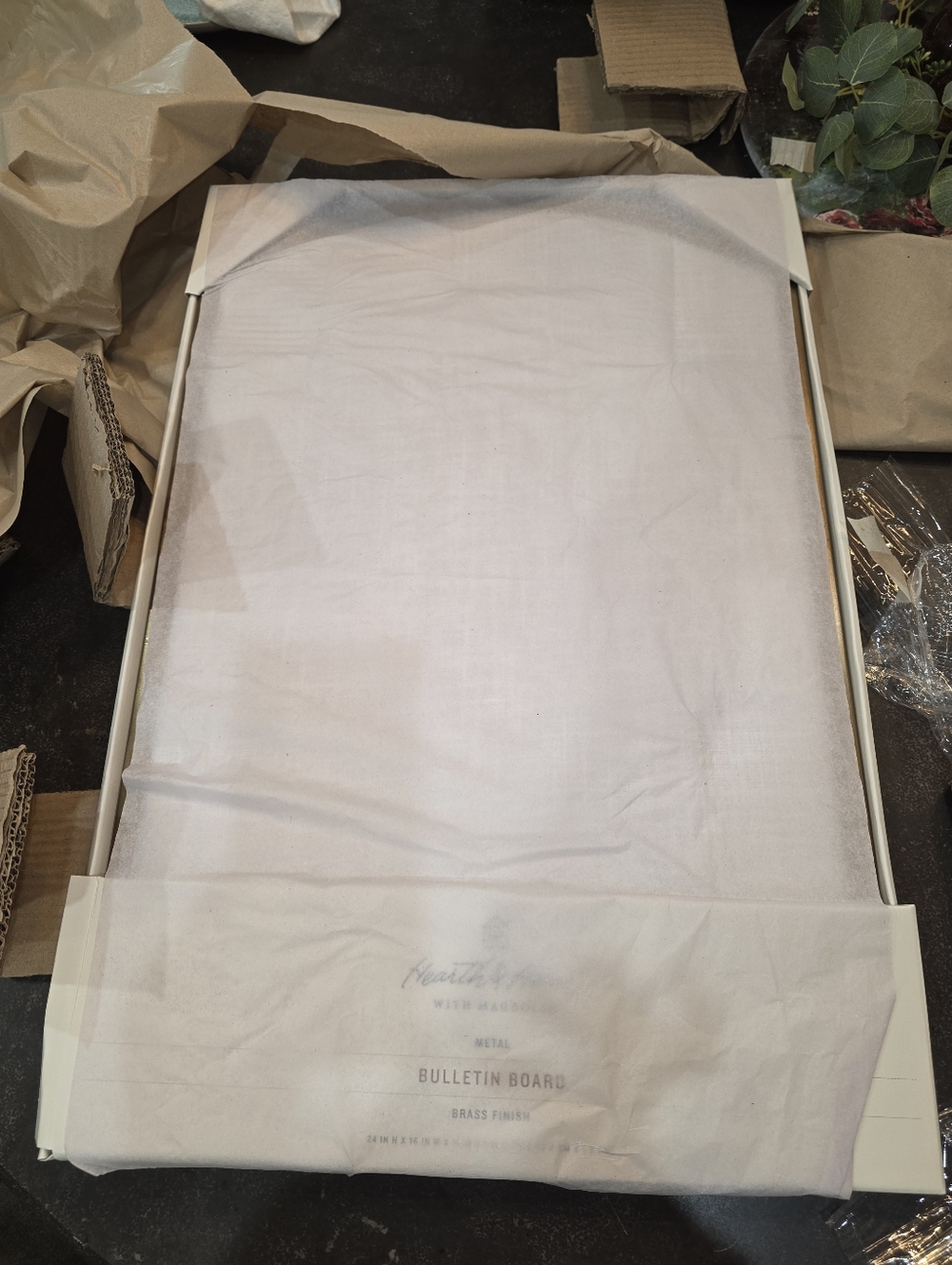 GREAT GIFT!! NEW IN BOX Hearth & Hand Brass Finish Bulletin Board - Cream Linen - Picture 9 of 12